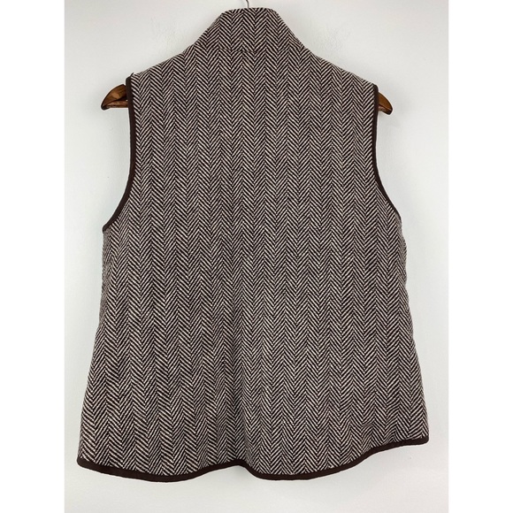 Wishlist size Medium Women’s Brown White Herringbone Quilted Wool Full Zip Vest - Picture 7 of 7
